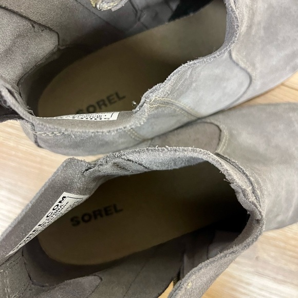 Sorel NEW Evie Waterproof Suede Wedge Booties Gray/Tan - Size 8.5 - Picture 2 of 10